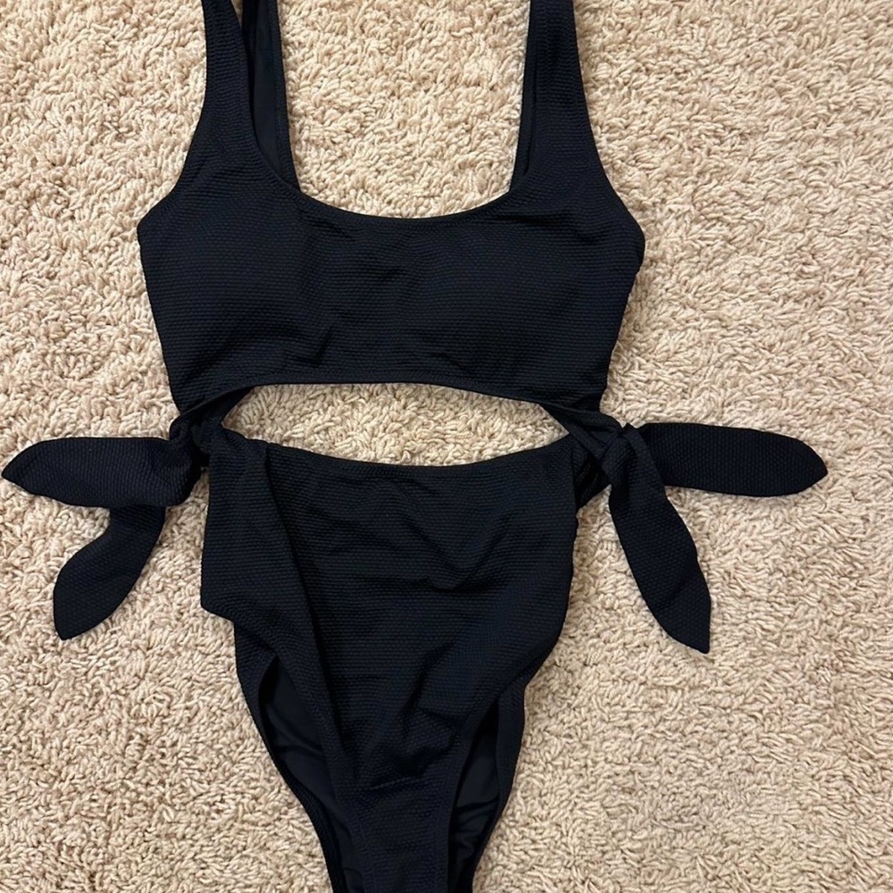 Women Black One-Piece Swimsuit with Side Ties